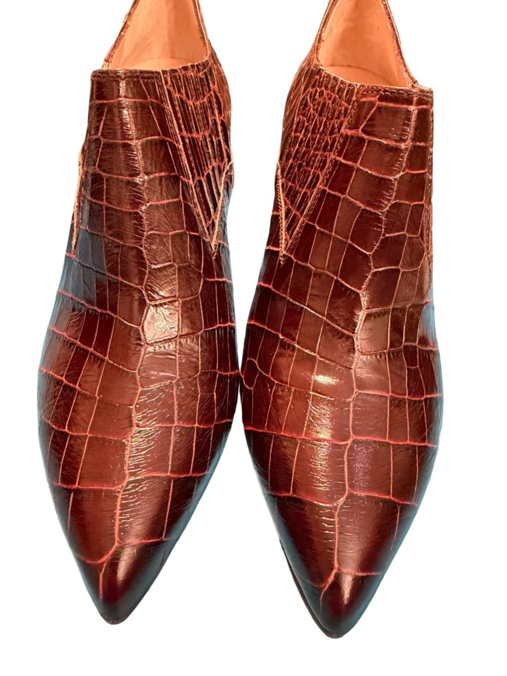 Inez Marisol 90 Cocoa Croco Booties 8.5 W Croc Embossed Leather Stiletto Spain - Picture 4 of 13